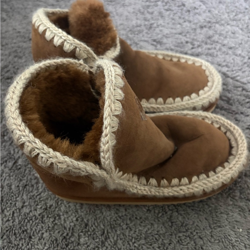 Mou Brown Shearling-Lined Moccasin Booties